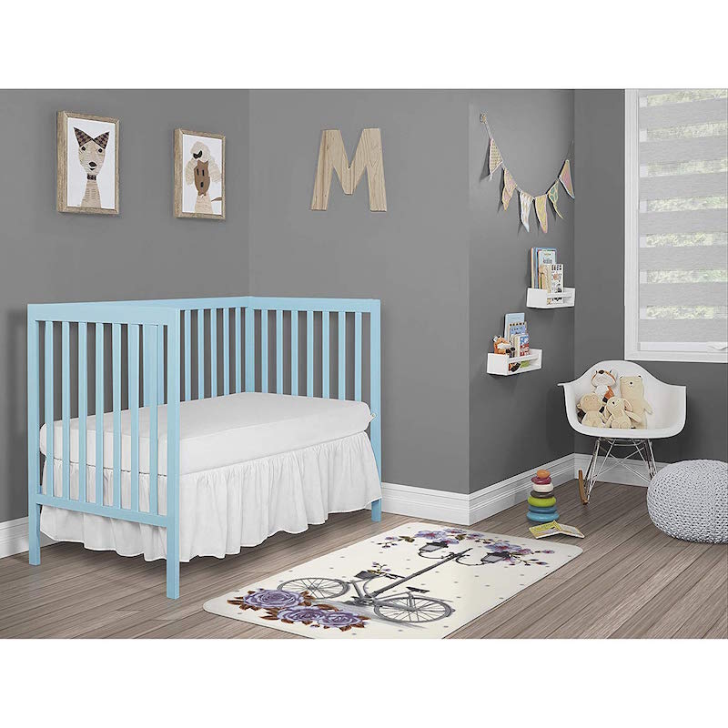 Wooden Finish Convertible Baby Crib - Aqua Sky